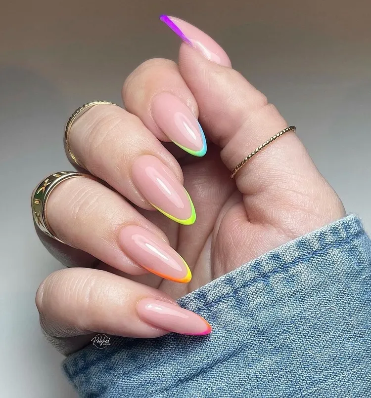 colorful micro french tip nails stiletto baby manicure