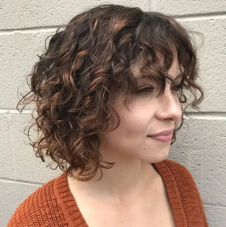 curly medium length bob hairstyles with fringe
