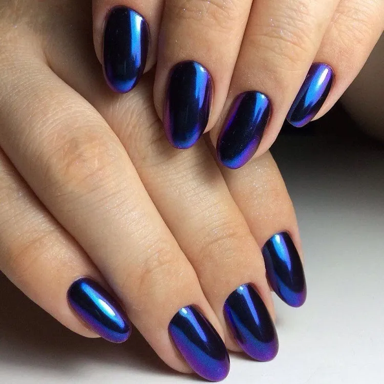 dark purple chrome trendy fall nails design