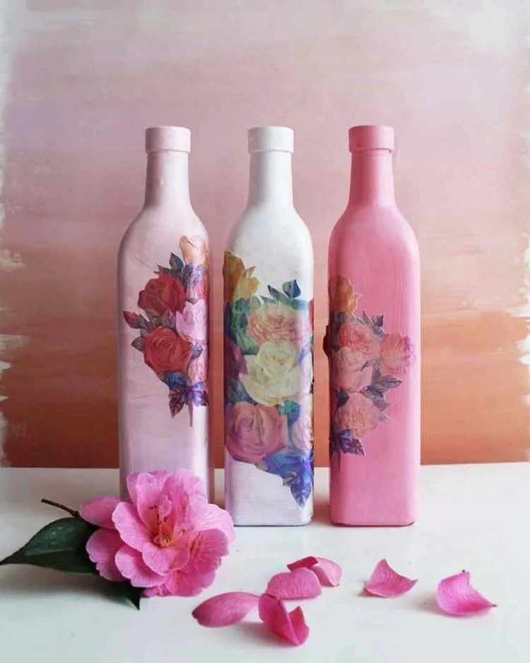 decoupage with glass bottles