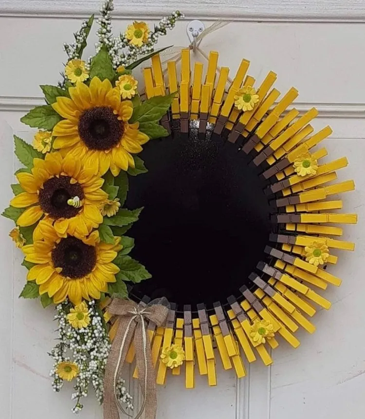 diy autumn wreath fall decoration with sunflowers outdoor
