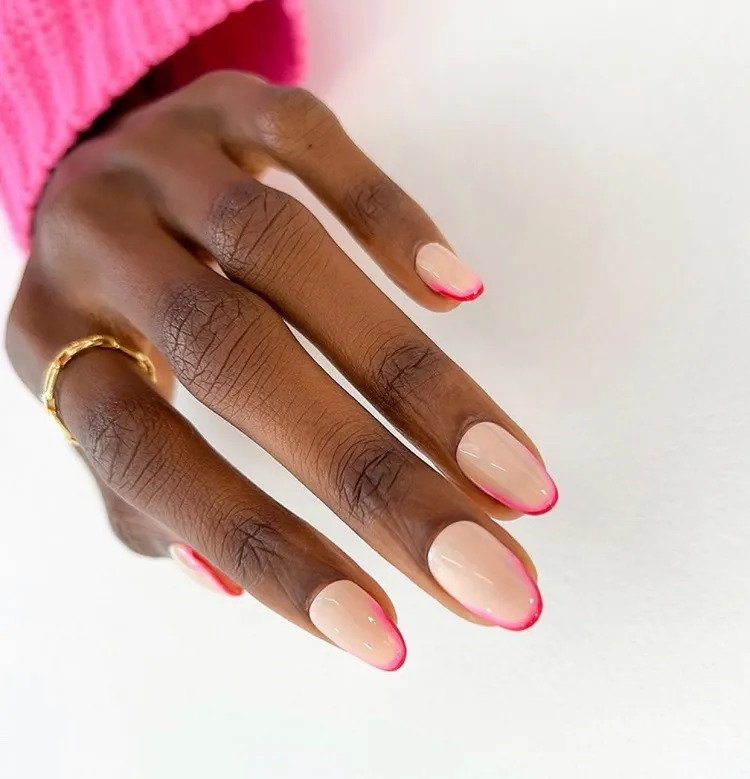 double pink micro french tip nails for dark skin