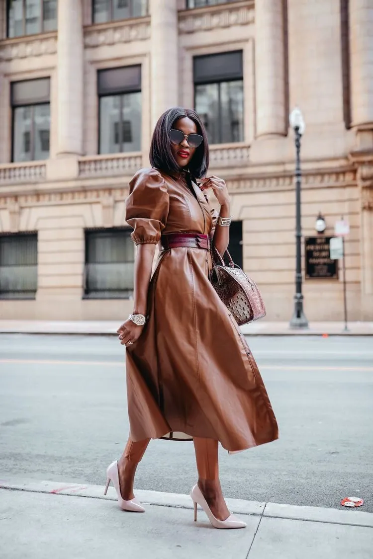 dress trends fall winter 2023 2024 dress midi leather brown