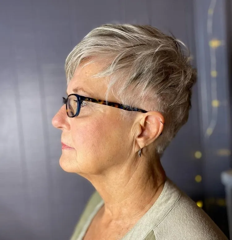 edgy short pixie for women over 60 with glasses