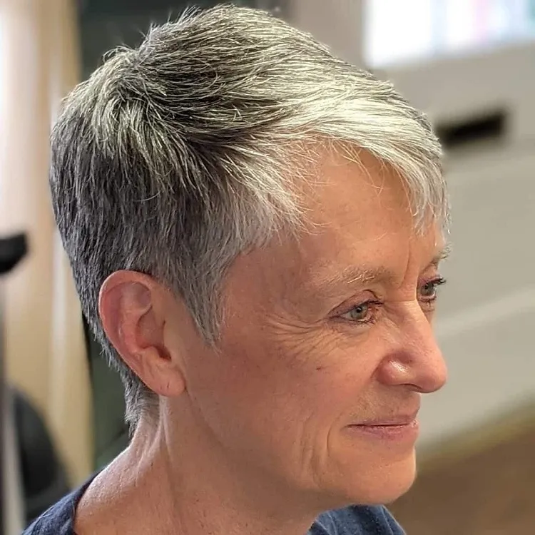 edgy short razor cut for older women