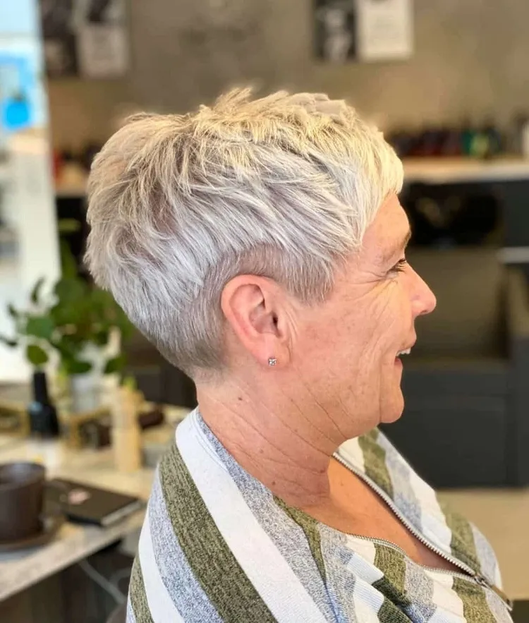 edgy undercut pixie for grey haired women over 60