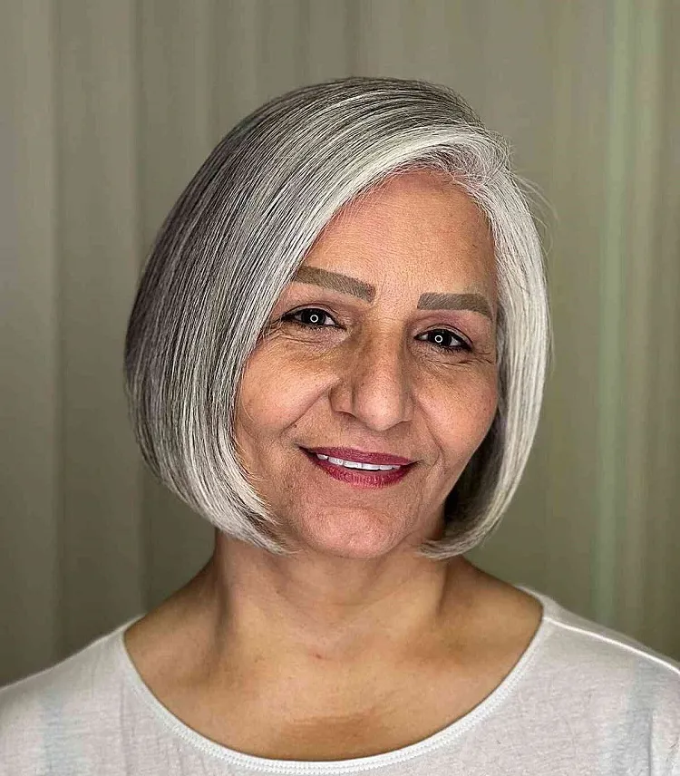 face framing silver bob haircut for 60 year olds with thin hair