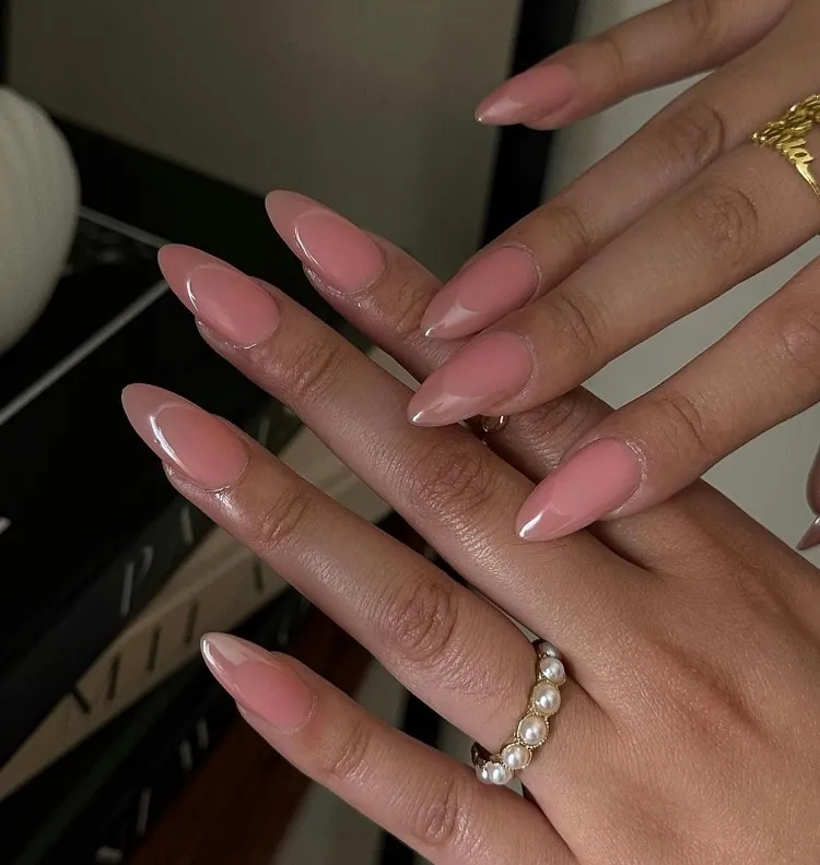 faded french manicure almond shaped nude fall nails trends 2023