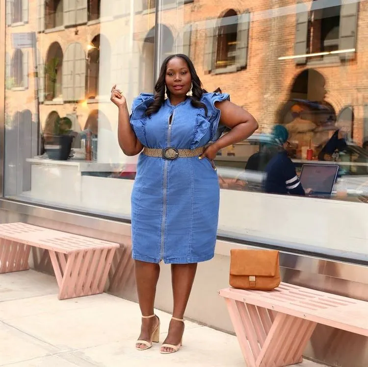 fall 2023 denim dress plus size outfits casual style ideas for curvy ladies