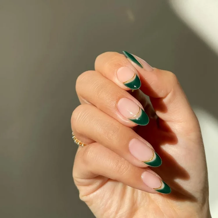 fall french manicure trendy colors emerald green