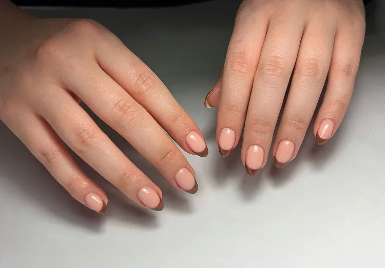 fall french tip nails 2023 brown manicure