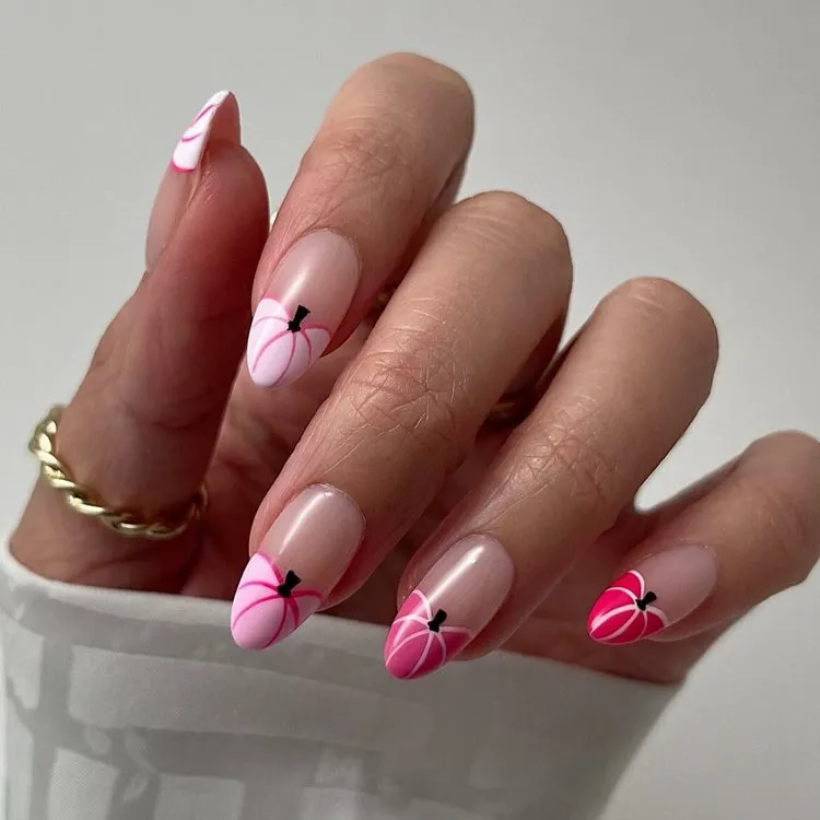 french tip halloween nails pink pumpkins nail art