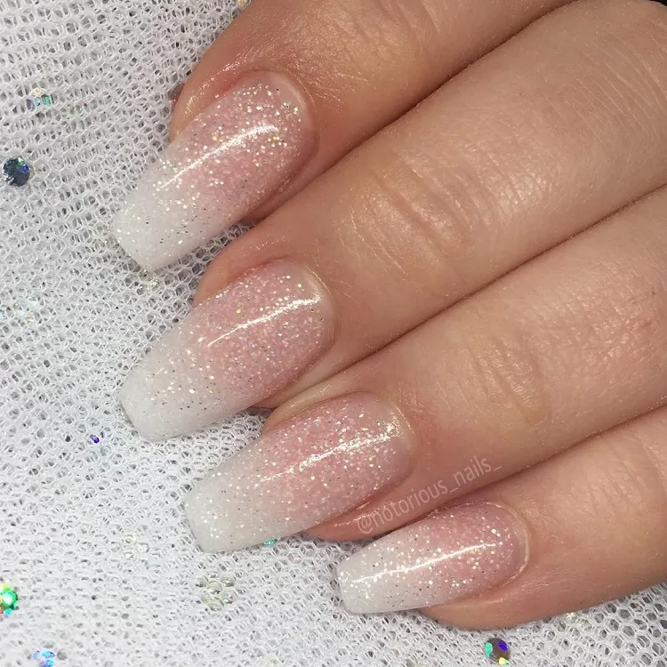 glitter french tip ombre nails
