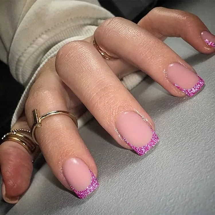 glitter french tip square nails