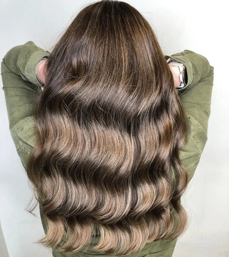 hair color trend brown latte glaze hair woman long hair autumn 2023