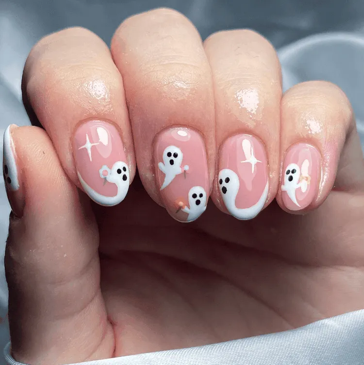 halloween ghost short french nails ideas 2023