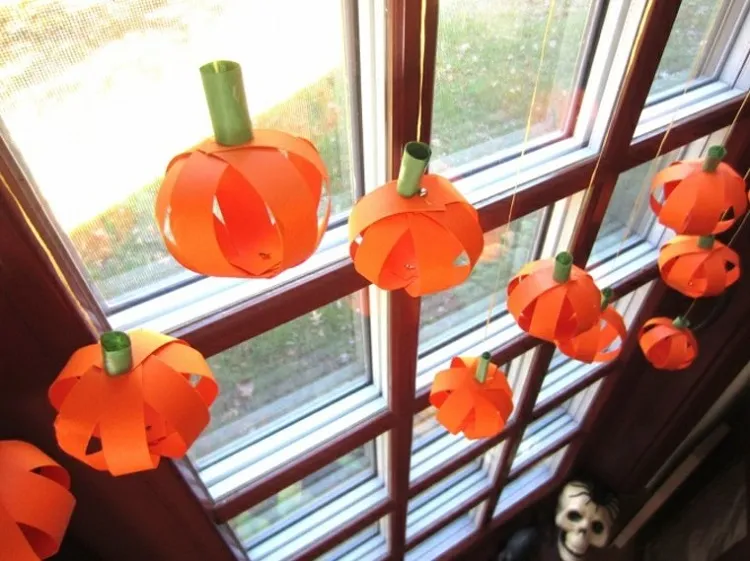hanging paper pumpkins diy fall classroom crafts decoration ideas