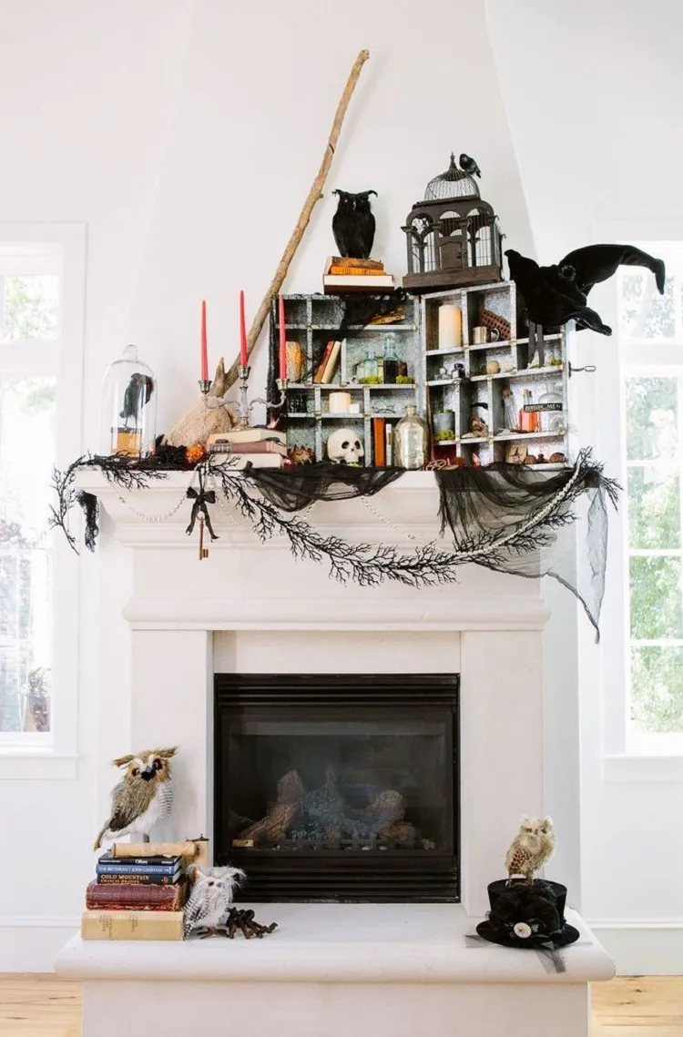 harry potter themed halloween fireplace mantel decor 2023