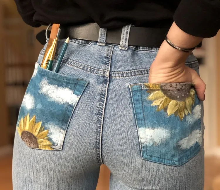 how to paint on denim upcycle old jeans 3 diy projects