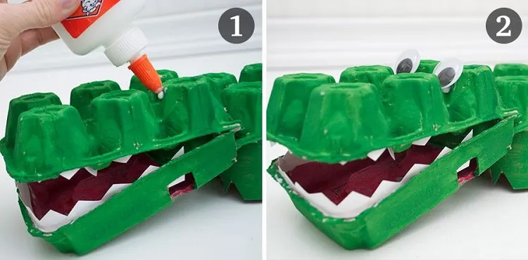 how to recycle egg cartons to make a crocodile