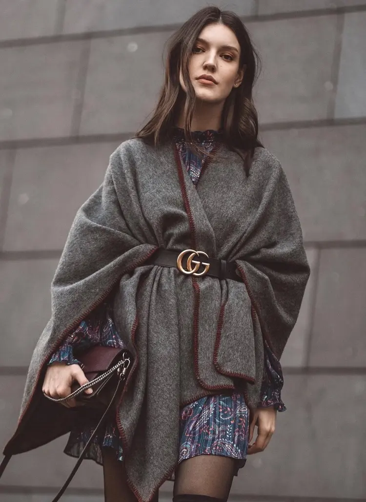how to wear a poncho with a belt in 2023 fall outfit fashion ideas