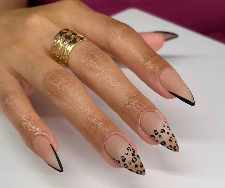 leopard print nails micro french manicure