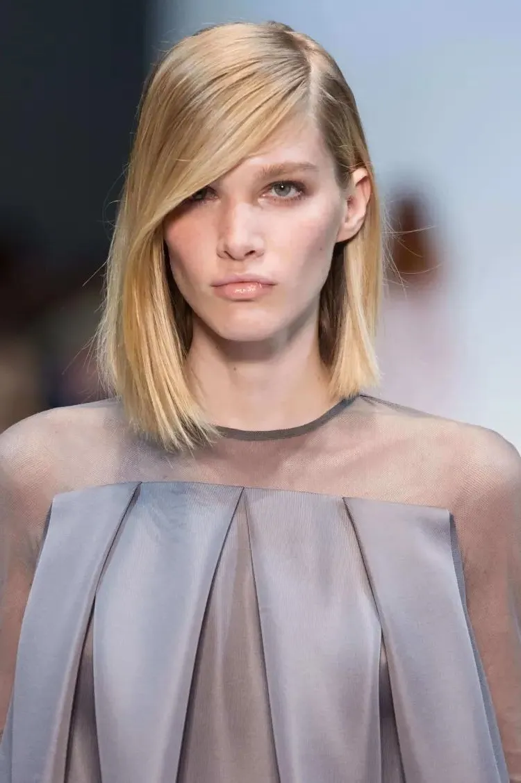 long bob hairstyle short bangs on the side trend