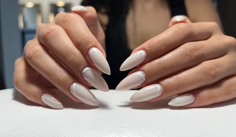 long milky white stiletto nails