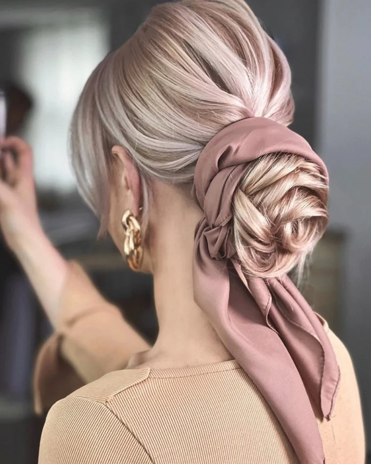 low bun with a scarf cute hairstyles for work easy