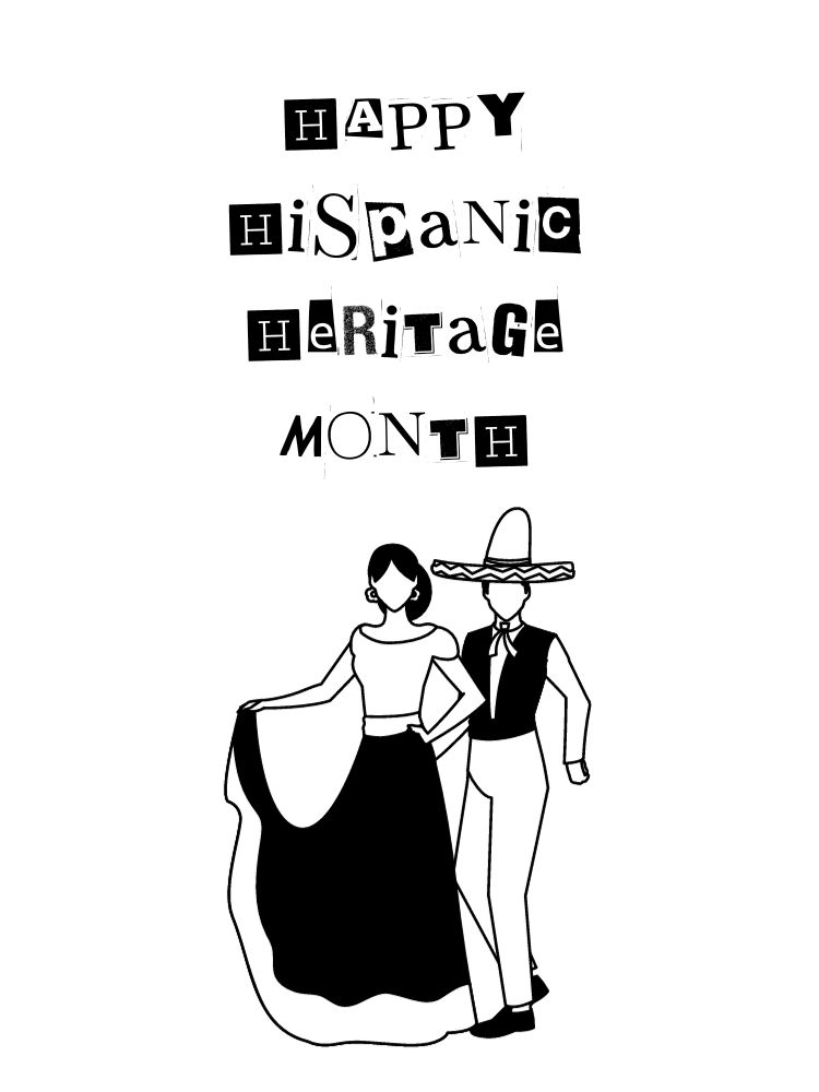 male female spanish dancers happy hispanic heritage month lettering 2023