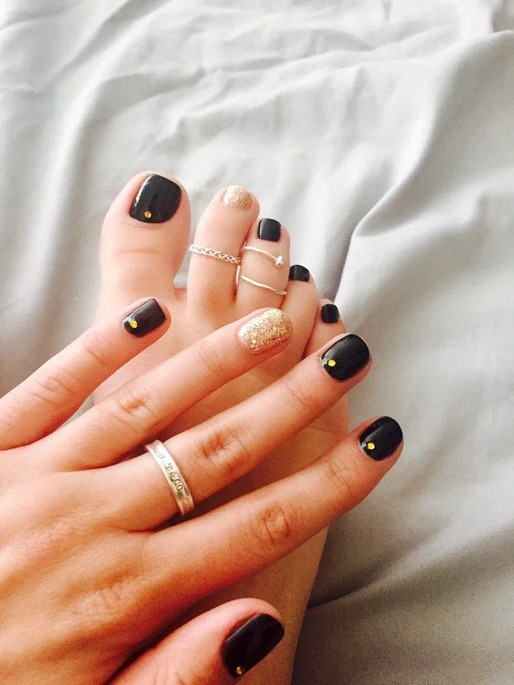 manicure pedicure matching design fall nails ideas