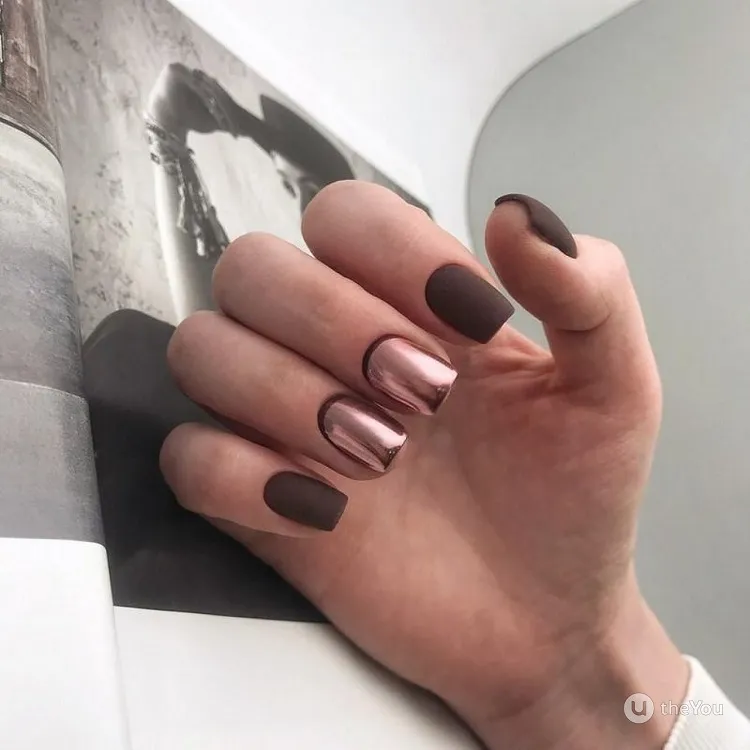 matte chocolate brown rose gold chrome fall nails trends