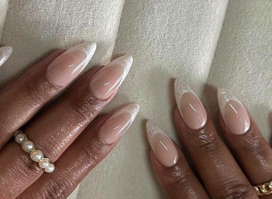 milky white french fade nails muted manicure almond shaped