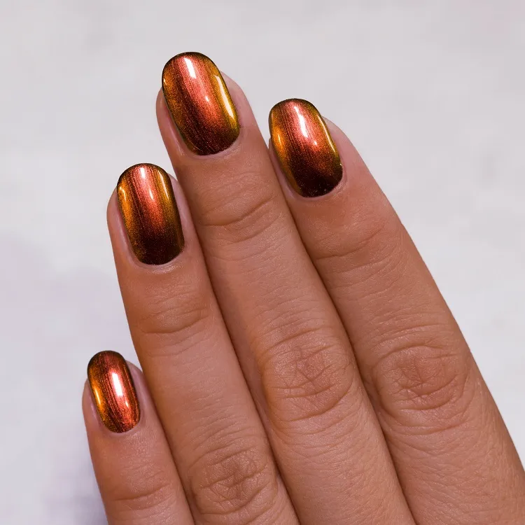 minimalist copper chrome fall nails design