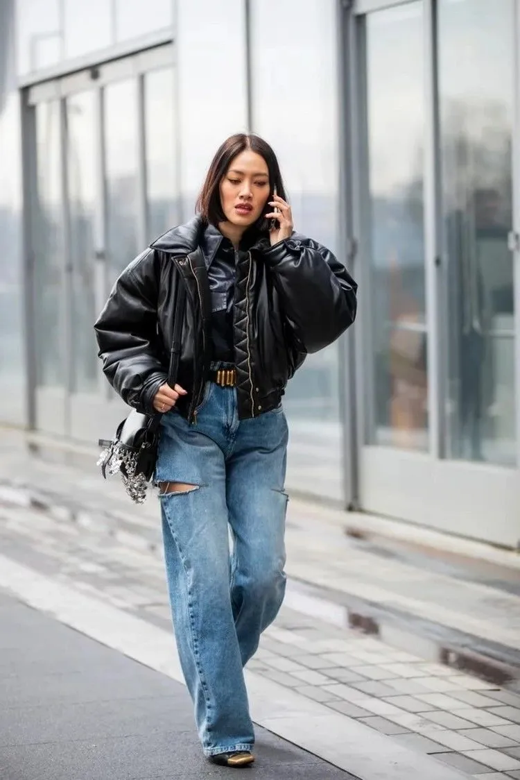 mix leather and denim for a cool look