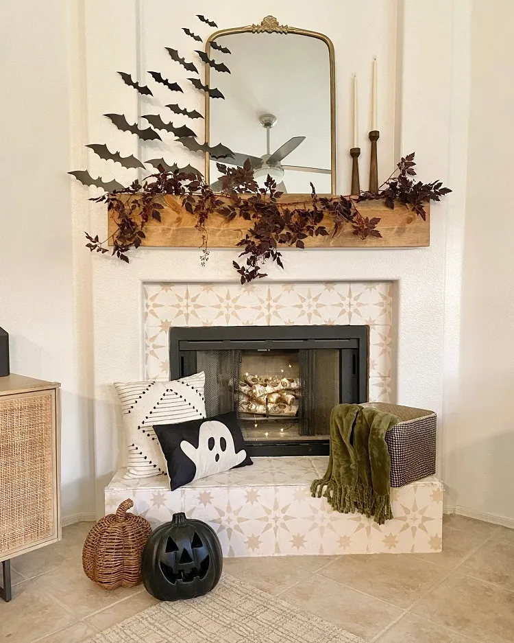 modern aesthetic fireplace mantel halloween decor 2023