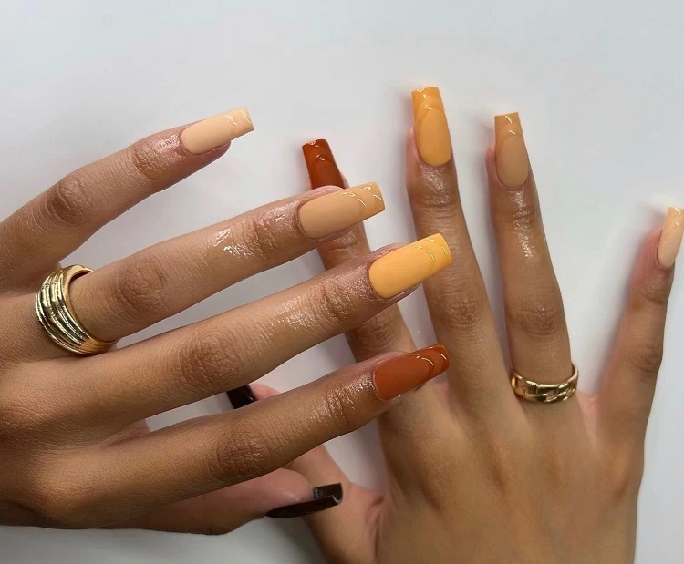 muted french manicure in autumn nail colors 2023