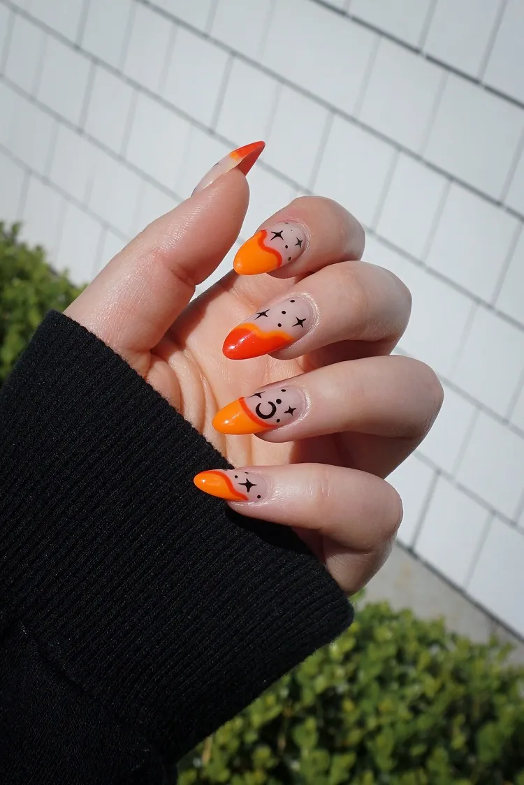 october french tip nails in orange for halloween