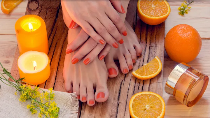 orange is treaditional fall nail color matching mani pedi designs and ideas