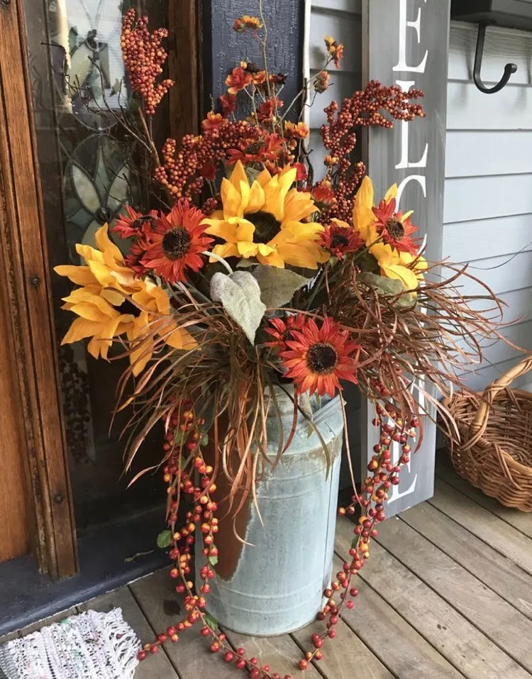 outdoor autumn decoration ideas front porch diy craft vase sunflowers