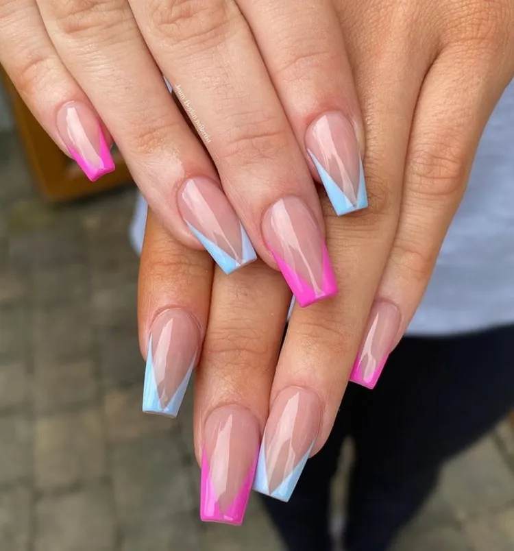pastel french nails blue pink v tips