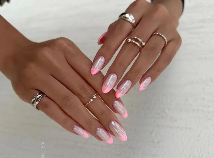 pink chrome muted french manicure