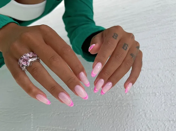 pink muted french manicure almond shaped