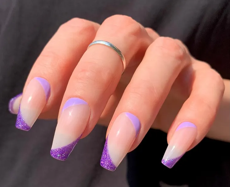 purple glitter french tips idea