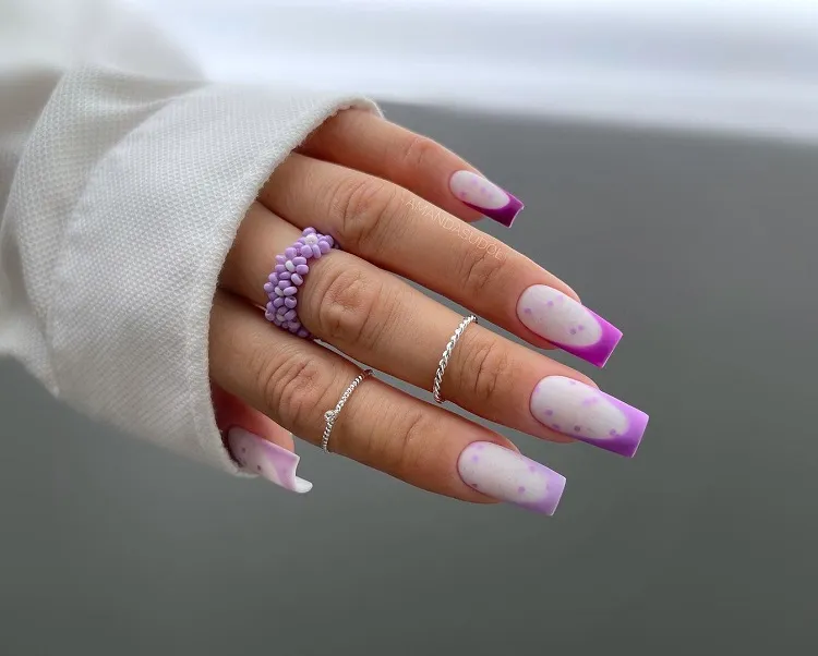 purple square shape muted french manicure