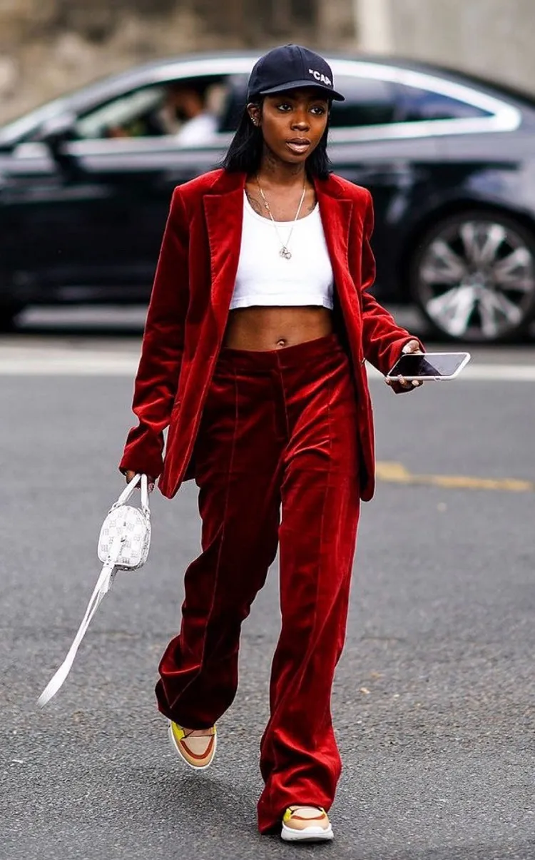 red velvet suit for women fall fashion trends 2023