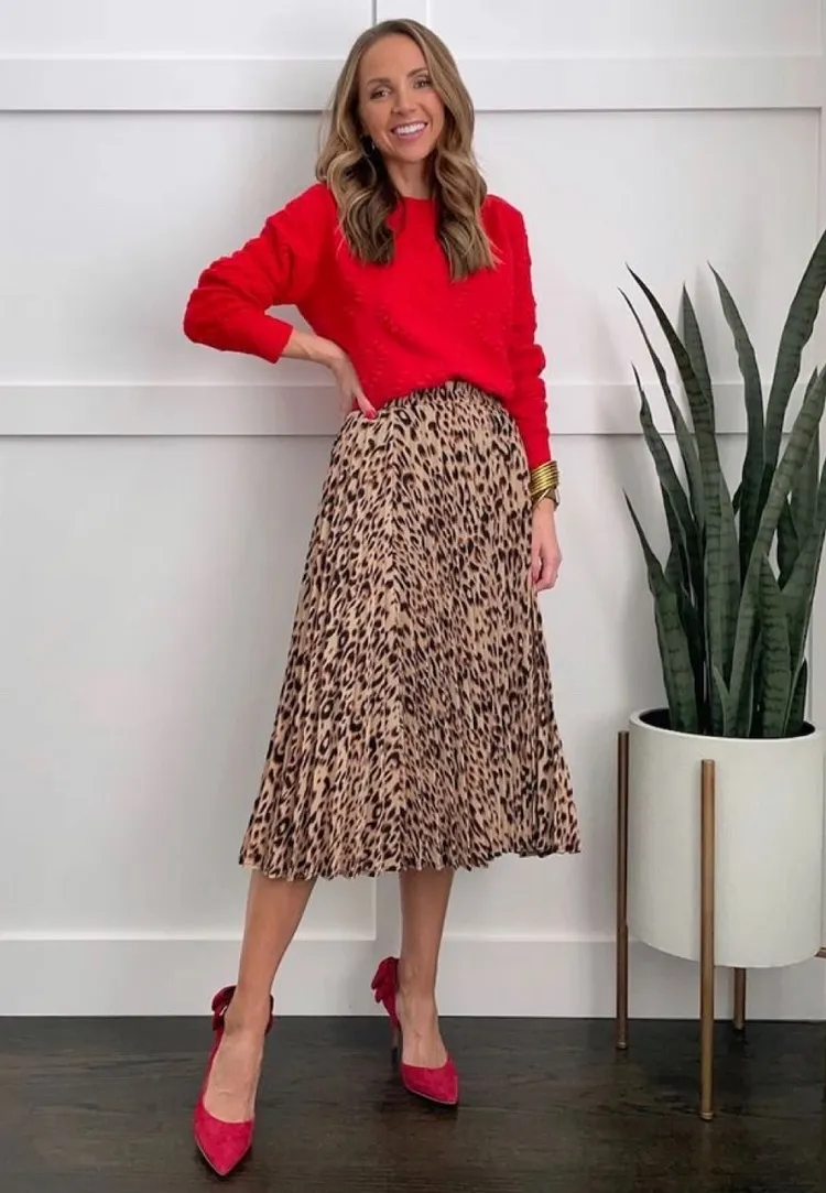 red with leorpard print outfit fall 2023 fashion trends