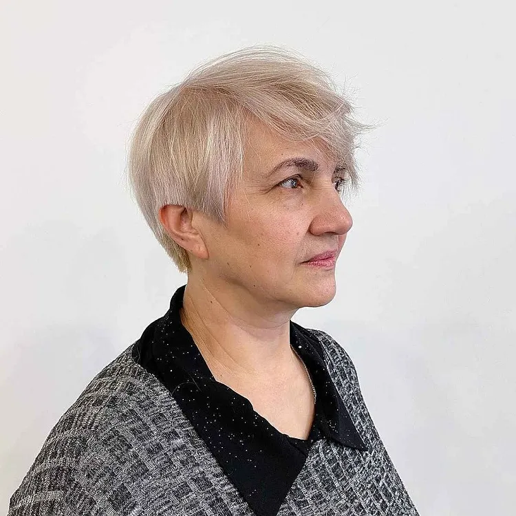 short haircut with edgy sideburns for women over 60