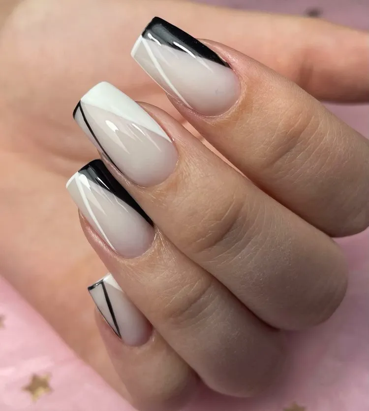 short milk nails black and white french tip nails