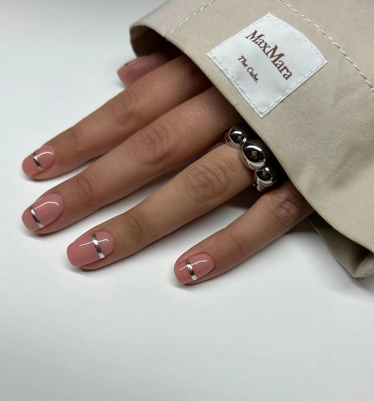 short nails with silver accents office manicure ideas